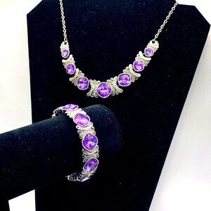 Crown Trifari Set – Matching Vintage Purple Glass Necklace & NWT Bracelet